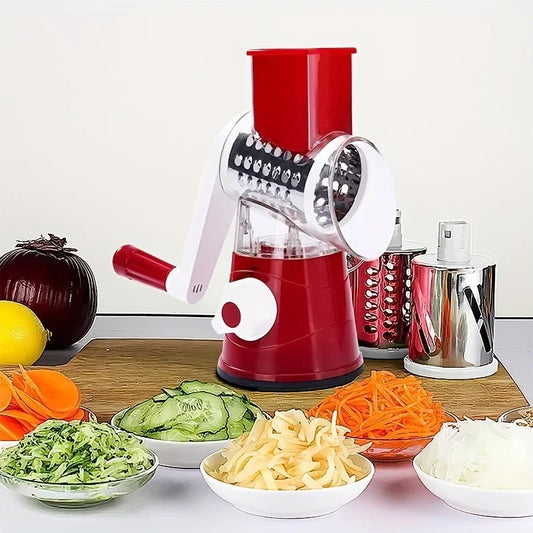 Manual Rotary Vegetable Cutter & Slicer – 3-in-1 Drum Grater for Cheese, Garlic & Potatoes