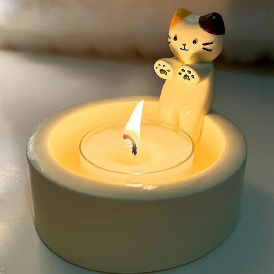 Cute Kitten Candle Holder – Aromatherapy Resin Figurine for Desktop & Home Decor