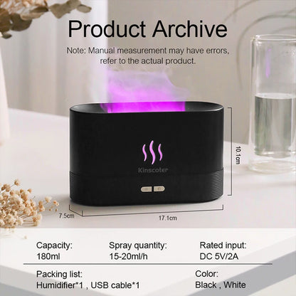 Kinscoter Ultrasonic Aroma Diffuser – Cool Mist Humidifier & LED Flame Lamp for Essential Oils