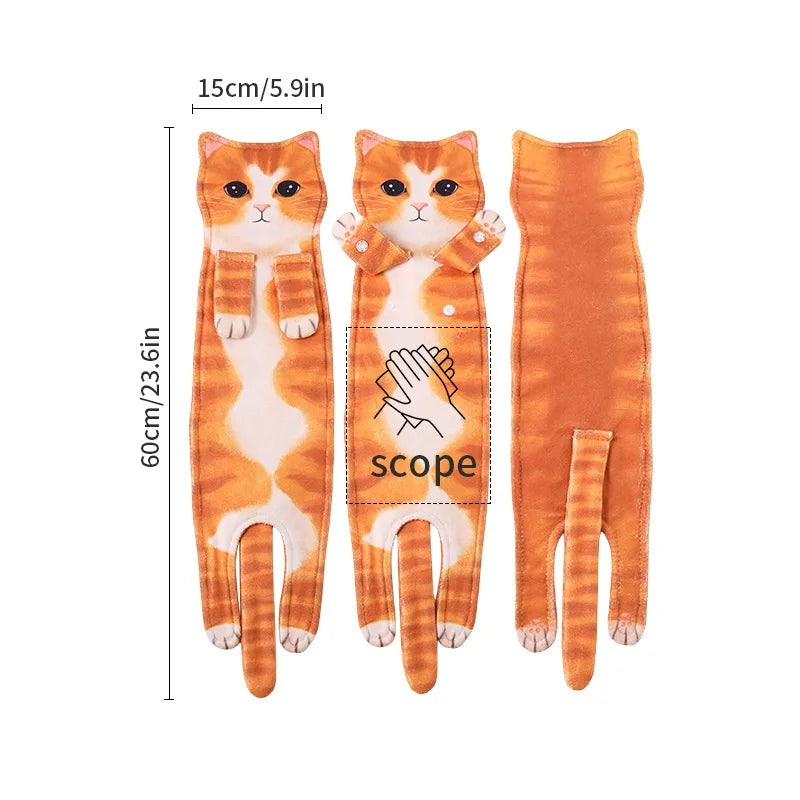 Funny Cat-Shaped Hanging Hand Towels – Soft Microfiber Quick-Dry Towels for Kitchen & Bathroom