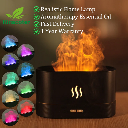 Kinscoter Ultrasonic Aroma Diffuser – Cool Mist Humidifier & LED Flame Lamp for Essential Oils