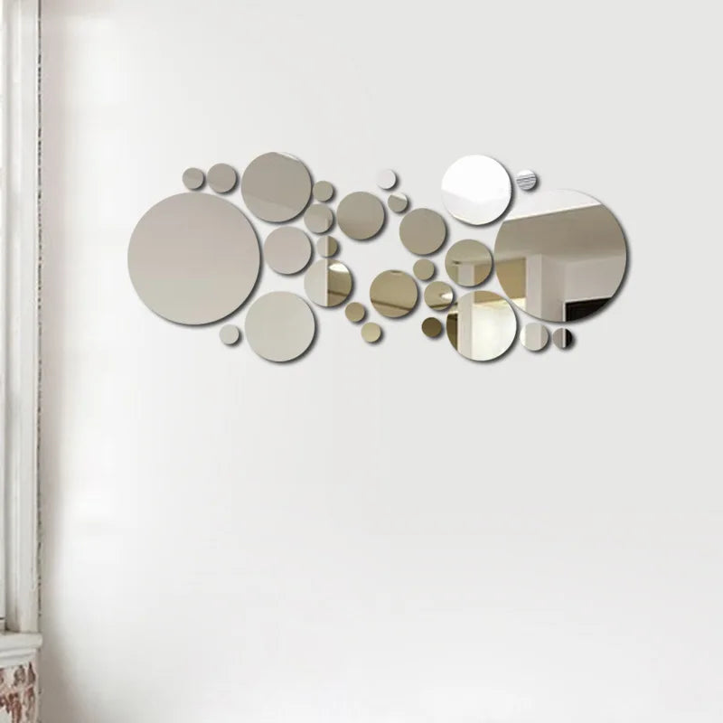32PCS 3D Acrylic Mirror Wall Stickers – Modern DIY Decorative Decals for Living Room, Bedroom & Bathroom