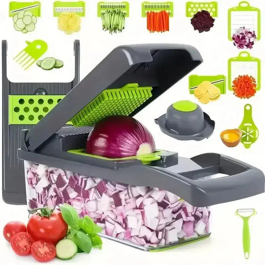 14-in-1 Multifunctional Vegetable Chopper & Slicer – Manual Food Dicer with Stainless Steel Blades