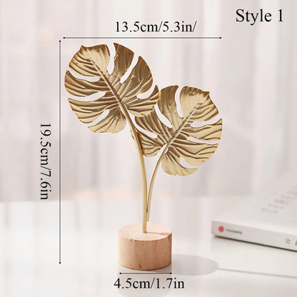 Nordic Gold Ginkgo Leaf Sculpture – Luxury Metal Decor for Living Room, Office & Desktop Display