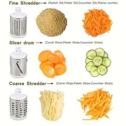 Manual Rotary Vegetable Cutter & Slicer – 3-in-1 Drum Grater for Cheese, Garlic & Potatoes