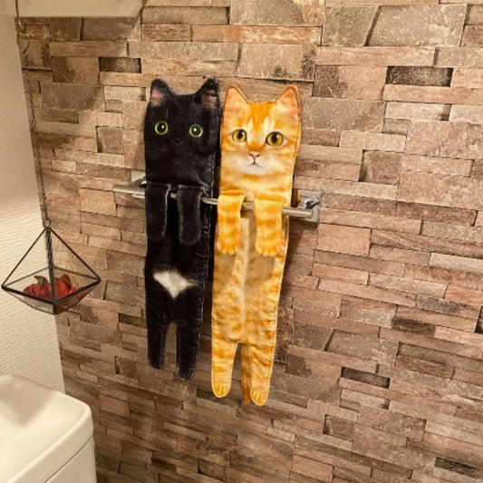 Funny Cat-Shaped Hanging Hand Towels – Soft Microfiber Quick-Dry Towels for Kitchen & Bathroom
