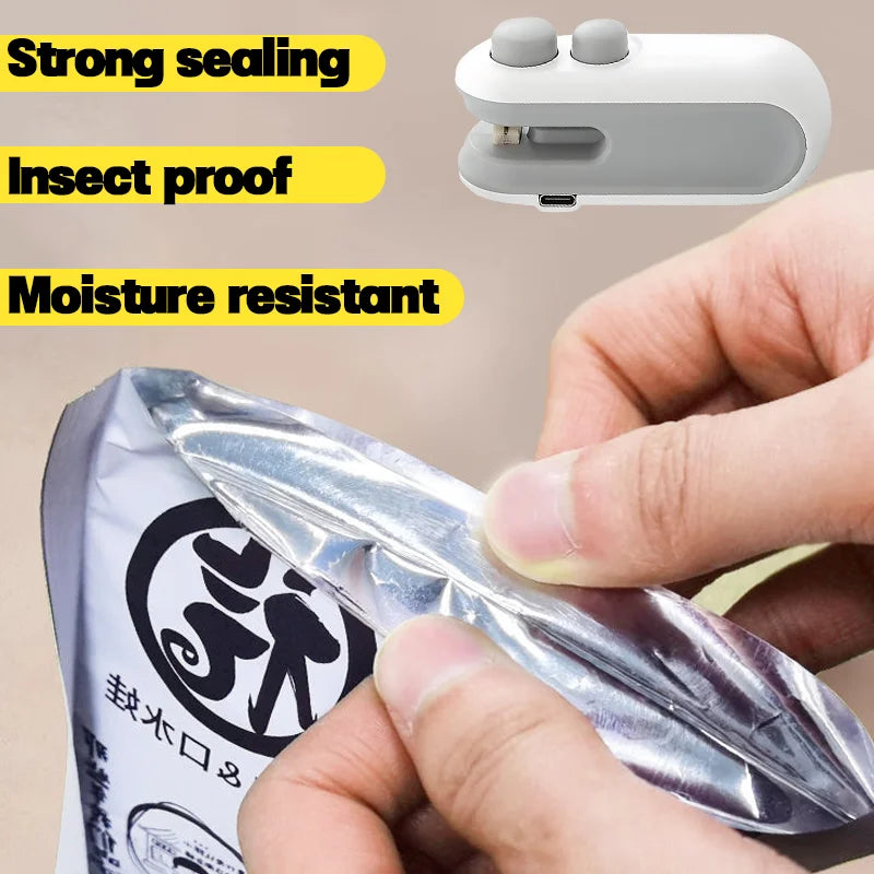2-in-1 Mini Rechargeable Bag Sealer – Heat Sealer & Cutter with Magnetic Back for Snack Storage