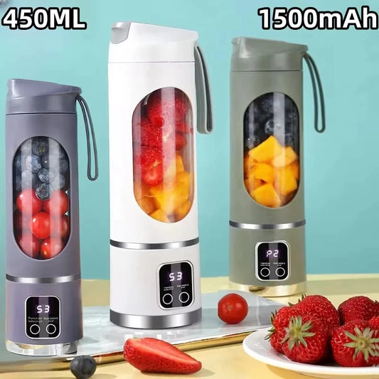 Mini Electric Portable Juicer Cup – 450ml Rechargeable Blender with Digital Display