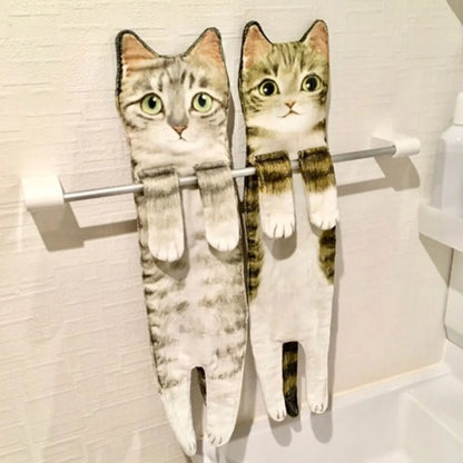 Funny Cat-Shaped Hanging Hand Towels – Soft Microfiber Quick-Dry Towels for Kitchen & Bathroom