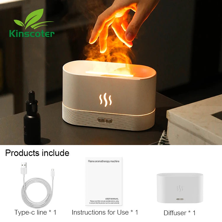 Kinscoter Ultrasonic Aroma Diffuser – Cool Mist Humidifier & LED Flame Lamp for Essential Oils