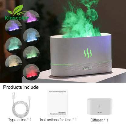 Kinscoter Ultrasonic Aroma Diffuser – Cool Mist Humidifier & LED Flame Lamp for Essential Oils