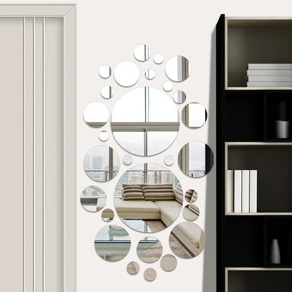 32PCS 3D Acrylic Mirror Wall Stickers – Modern DIY Decorative Decals for Living Room, Bedroom & Bathroom