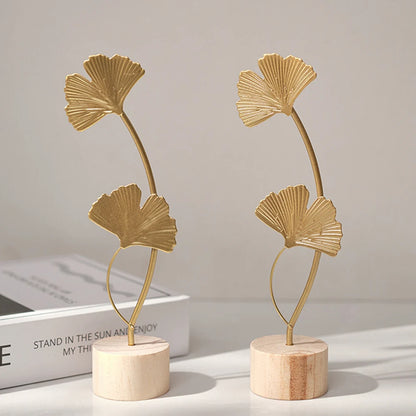 Nordic Gold Ginkgo Leaf Sculpture – Luxury Metal Decor for Living Room, Office & Desktop Display