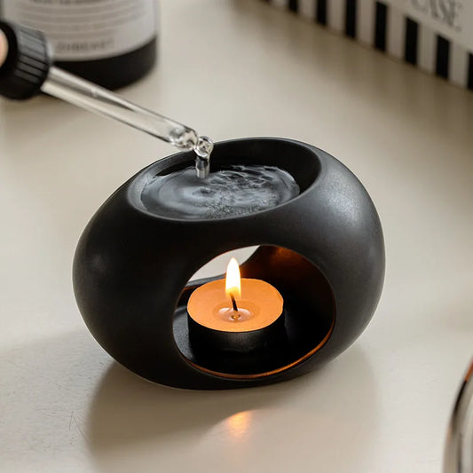 Ceramic Aromatherapy Furnace – Black Reed Diffuser & Essential Oil Burner for Home & Spa