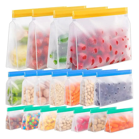 Reusable Silicone Food Storage Bags – Stand-Up Leakproof PEVA Freezer Containers with Ziplock Seal