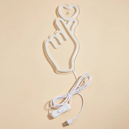 LED Neon Hand & Heart Sign – USB Powered Wall Light for Bedroom, Game Room & Living Room Decor