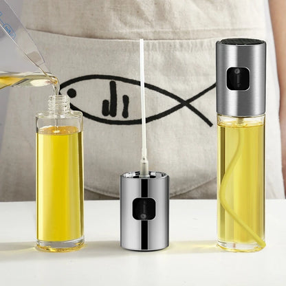 100ml Olive Oil Sprayer Bottle – Glass & Stainless Steel Spray Can for Cooking